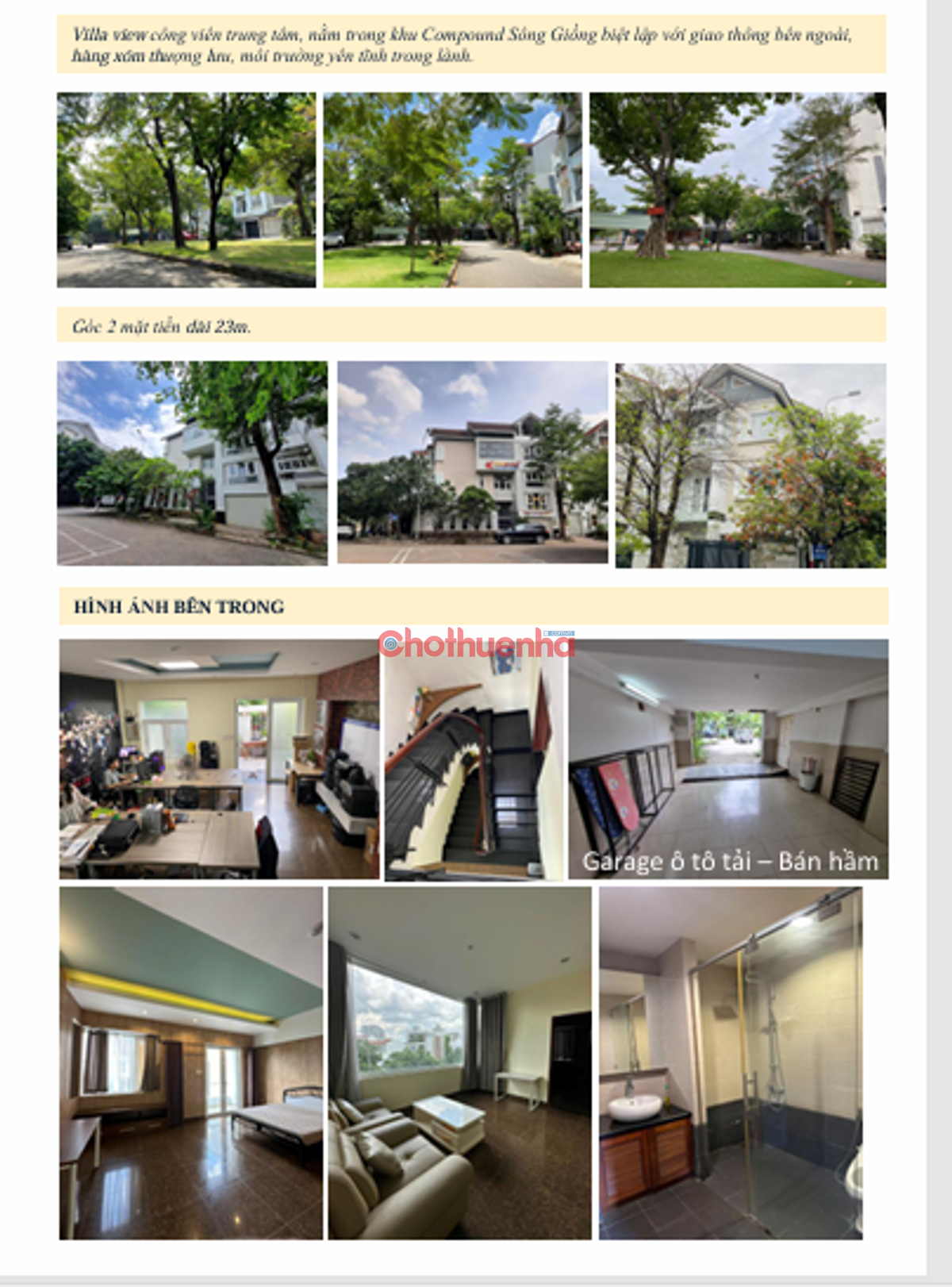 CHO THUÊ VILLA KHU DÂN CƯ SÔNG GIỒNG –THỦ THIÊM - CĂN GÓC 2 MẶT TIỀN