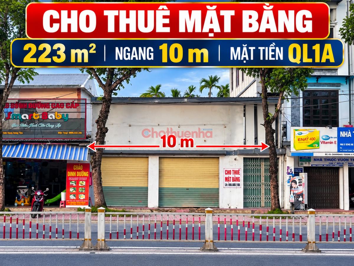 CHO THUÊ MẶT BẰNG 223M² – NGANG 10M – MẶT TIỀN QUỐC LỘ 1A – TRUNG TÂM TỨ HẠ, HUẾ